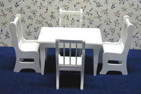 Dollhouse Miniature White Table/Chair Set, 5Pc